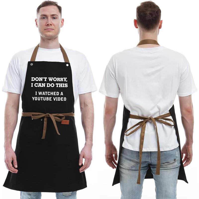 Father's Day Gifts for Dad, Gifts for Husband, Boyfriend, Brother, Men Unique Birthday Gifts, Funny Gifts for Mom, Dad Gifts From Daughter Son – BBQ Cooking Chef Apron 3 Pockets, Kitchen Gifts Christmas Accessory Christmas Accessory Adjustable Baking Cott