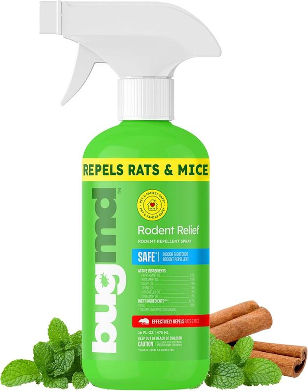 BugMD Peppermint Oil Spray for Rodents - 16oz Mouse Repellent & Rodent Repellent Spray, Natural Mice Repellent with Cinnamon, Clove, and Rosemary Oil