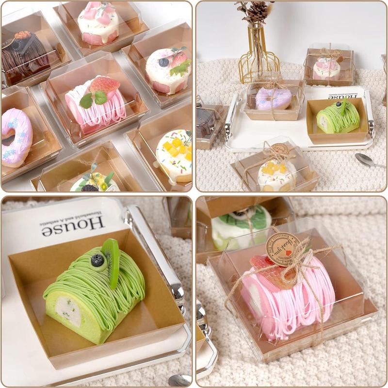 Paper Dessert Boxes with Clear Lids, 50pcs Disposable Food Cake Containers, Mini Deli Boxes, Bakery Take Out Containers for Picnics, Sandwiches, Cookies, Fruit, Party Supplies