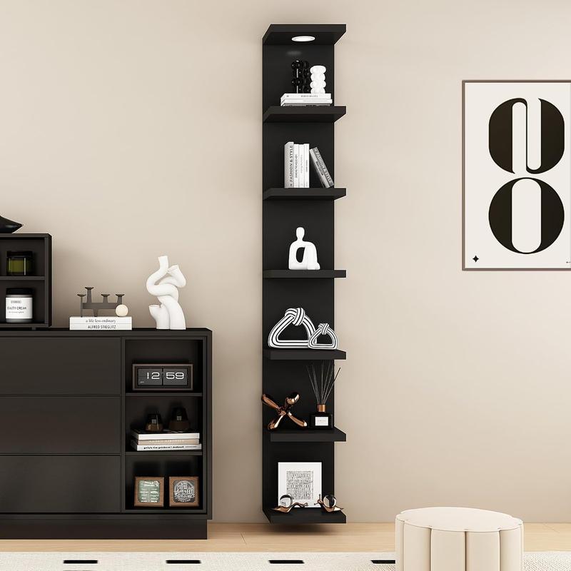 Versatile 7 Tier Wall Shelf Unit,Black Lack Wall Shelf,Display Floating Shelf with LED Remote Control Light