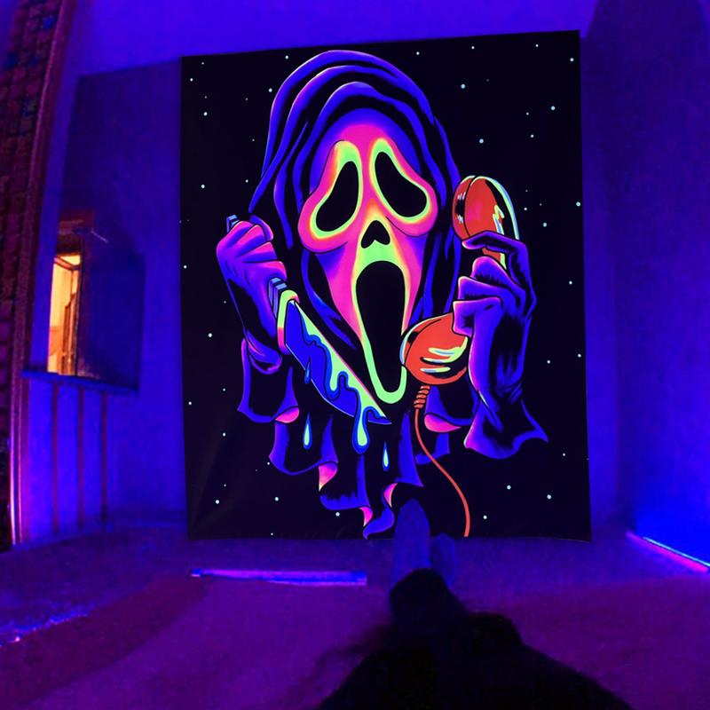 Blacklight Trippy Tapestry, UV Reactive Horror Wall Hanging Tapestries, Glow in The Dark Party Backdrop Tapestry for Bedroom, Living Room