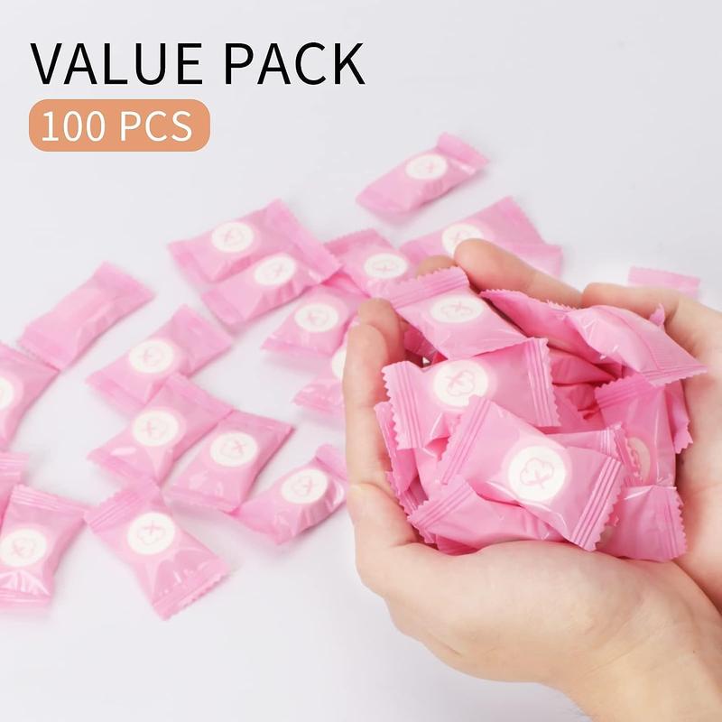 Compressed Towel 100 PCS Mini Tablets Disposable Portable Face Towel Cotton Coin Tissue for Travel, Camping, Hiking, Sport, Beauty Salon, Home Hand Wipes and Other Outdoor Activities Pink Kitchen Lightweight