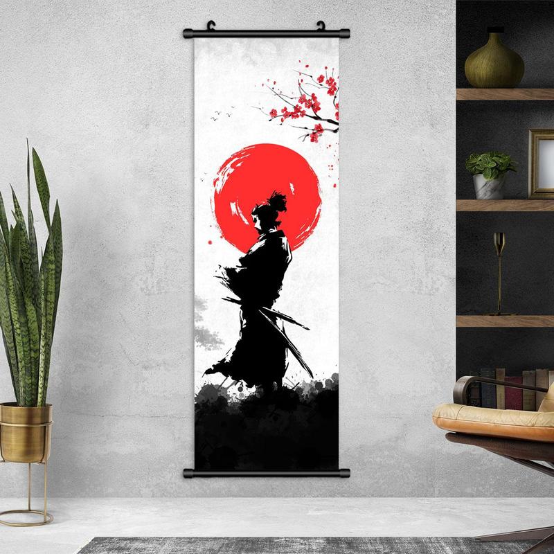 Samurai Pattern Poster, 1 Count 5 Counts Japanese-style Canvas Wall Decor, Wall Art Decor for Home Living Room Bedroom, Gift for Friends, Bedroom Decor Accessories, Fall Decor, Boyfriend Gifts