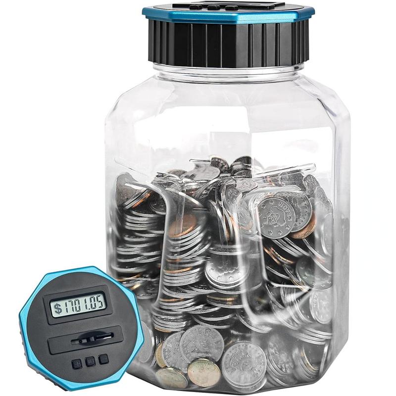 X-Large Piggy Bank for Adults, Digital Coin Counting Bank with LCD Counter, 2.4L Capacity, Coin Counter Bank Money Counting Jar with Total Amount Displayed (Blue, X-Large)