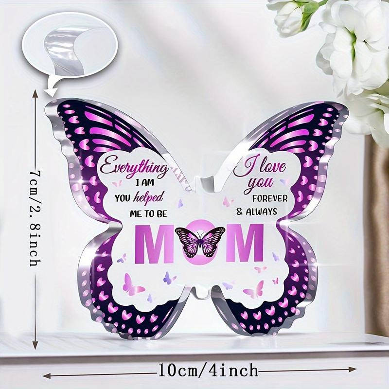 Butterfly Shaped Acrylic Ornament, Butterfly & Letter Pattern Decorative Plaque, Creative Gift for Mom, Desk Ornament for Home and Office