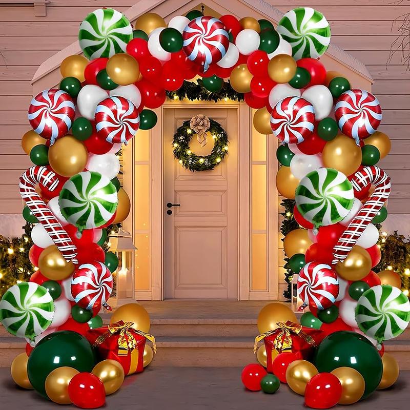 126 Red Green White Christmas Balloon Garland Arch Kit, Gingerbread Holiday Balloon Arch Kit Xmas Christmas Decorations Balloons Christmas Party Garland Balloons Candy Cane Balloon Arch Kit