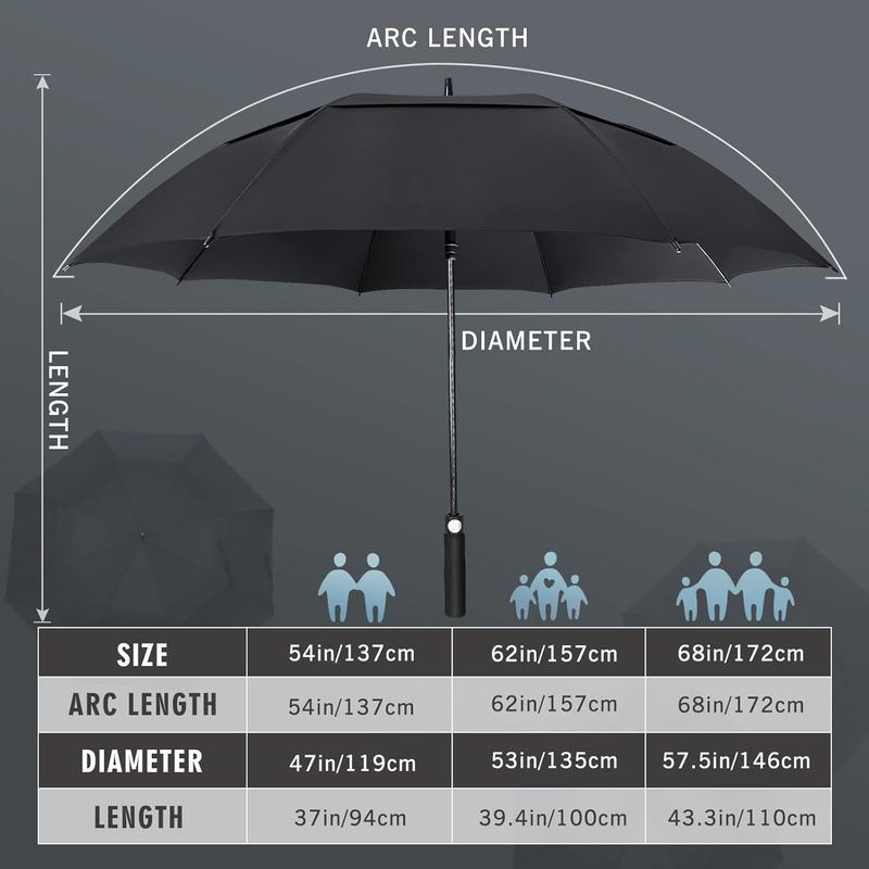 Golf Umbrella 54 62 68 Inch, Large Windproof Umbrellas Automatic Open Oversize Rain Umbrella with Double Canopy for Men - Vented Stick Umbrellas