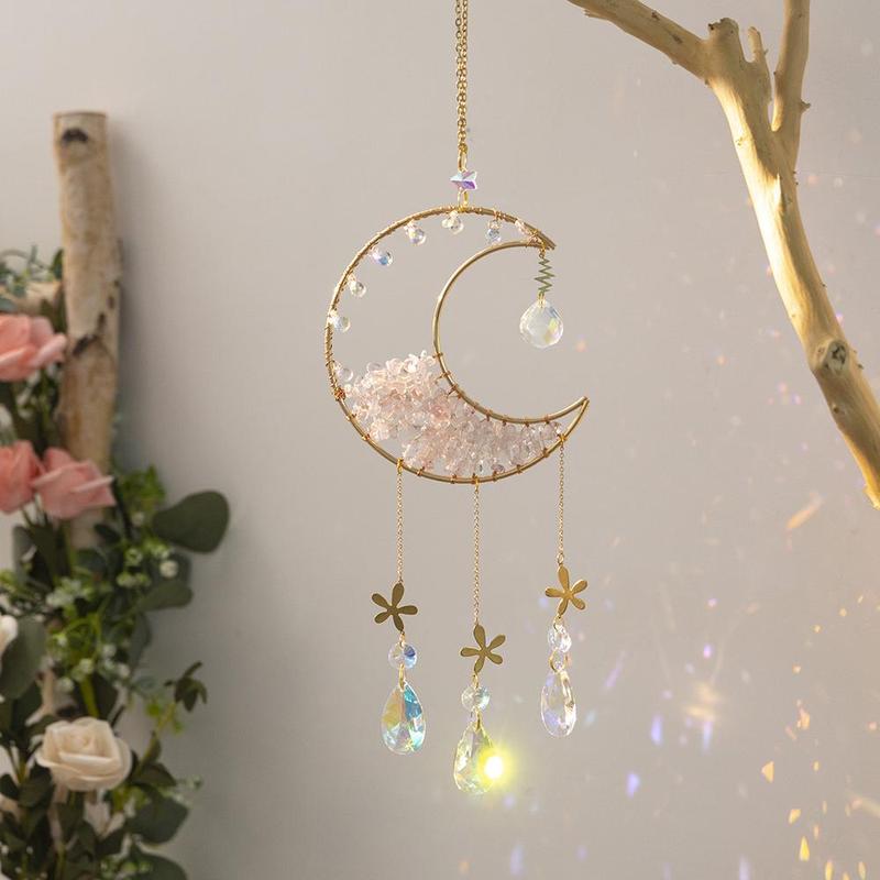 Creative Hanging Decor, 1 Count Artificial Crystal Moon Sun Catcher, Home Decor for Living Room Bedroom Garden Party Wedding