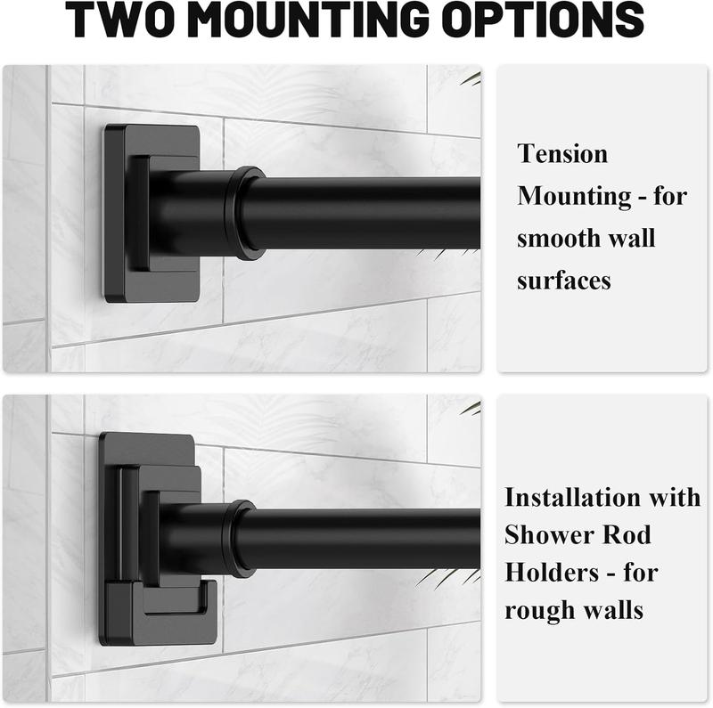 Matte Black Shower Curtain Rod 31-68 inches with Holders, Stainless Steel Shower Rod & Tension Rod, Adjustable Tension Shower Curtain Rod for Bathroom, Windows, Closet