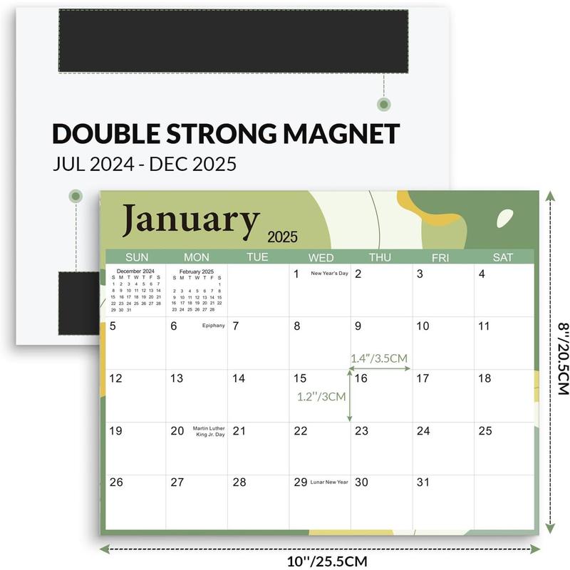 Magnetic Calendar for Refrigerator, Fridge Calendar 2024-2025, Jul 2024 to Dec 2025 18 Months Magnetic Calendar, 10