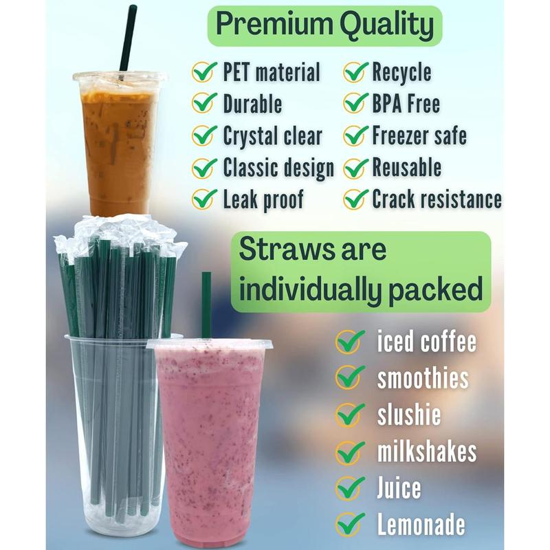 32 oz Clear Plastic Cups with Lids and STRAWS, Disposable Drinking Cups for Cold Drinks, Iced Coffee, Milkshakes, Smoothies, 25 Sets