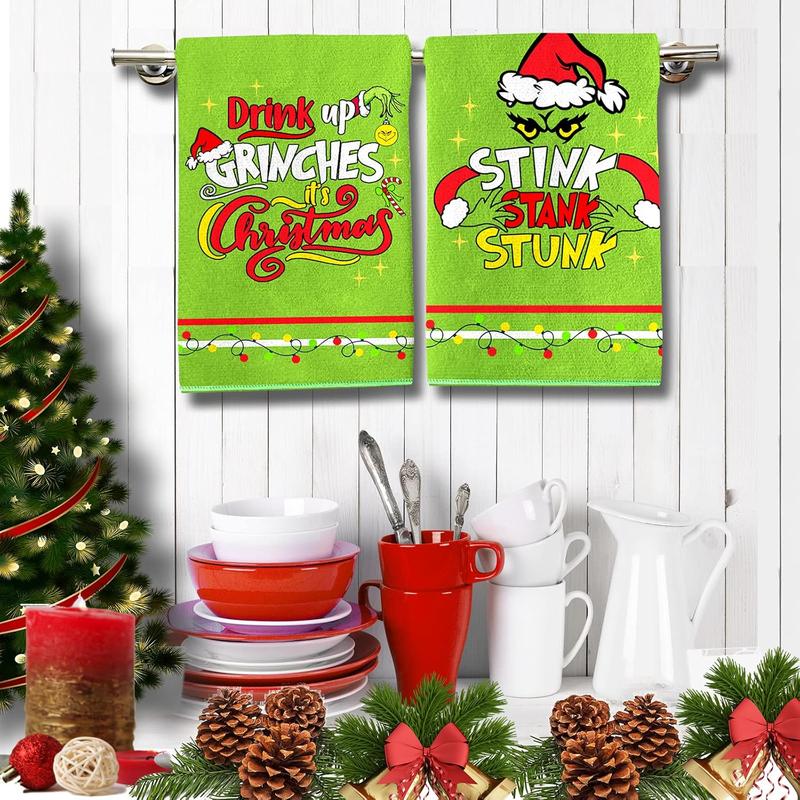 Christmas Kitchen Towels 2 Pieces Christmas Dish Towels Hand Towels Housewarming Gifts for New Home, Christmas Farmhouse Decor for Kitchen Bedroom Bathroom(17.7 x 27.5 Inch)