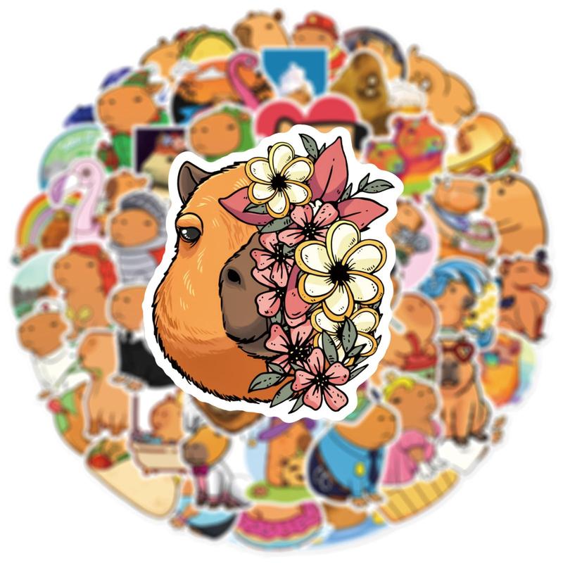 Self-adhesive Graffiti Stickers Ornaments for Kids Room Decor, 50pcs Cartoon Cute Capybara Series Car Stickers Decals, Waterproof Decorative DIY Creative Funny Sticker for Home Decor Wall Decor