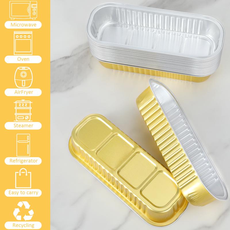 Mini Loaf Pans with Lids and Spoons, 100 Pack, Gold, 6.8oz, Disposable Rectangular Aluminum Foil Baking Pans