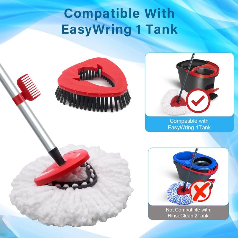 Spin Mop  and Brush Replacement Compatible with O Cedar EasyWring 1-Tank System, 4 Mop Replace Heads, 1 Mop Handle, 1 Mop Base and 1 Mop Base Scrub Brush Combo Set