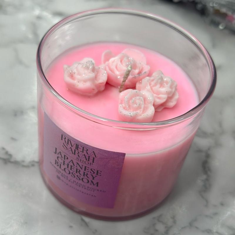 Japanese Cherry Blossom: 100% Soy Wax Candle Decor Decorative Fragrance Light Aroma Room Scented Perfume