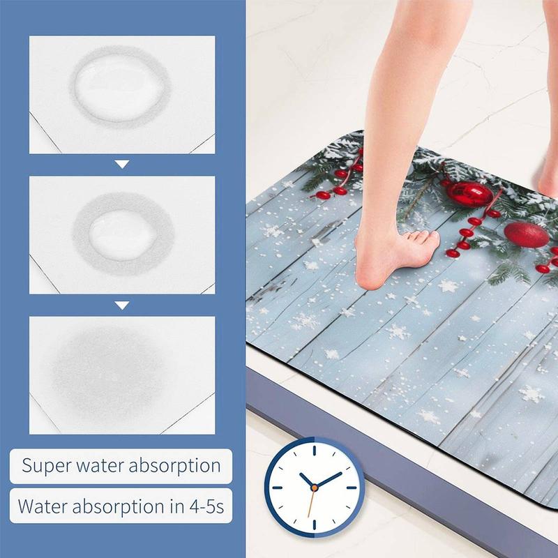 Christmas Themed Bath Mat, 1 Count Non-slip Bath Mat with Snowflakes & Ornaments Design, Quick-dry Absorbent Bath Rug for Home Bathroom