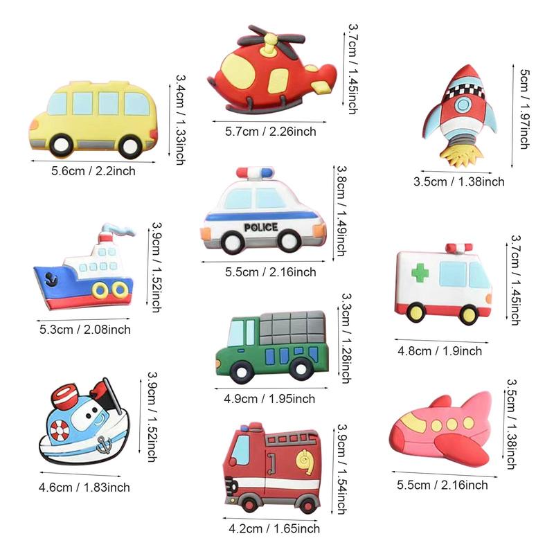 Cartoon Transportation Shaped Fridge Magnet (10pcs), Cute Refrigerator Magnet, Magnetic Sticker for Home Decoration