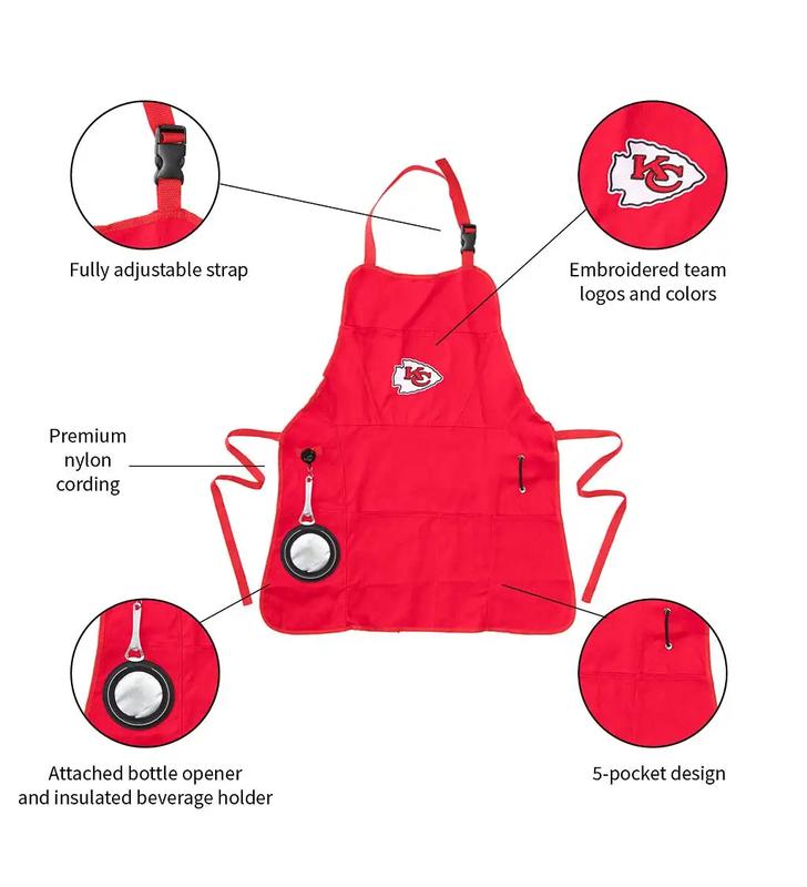 Deluxe Cotton Canvas NFL Team Pride Grilling Cooking Apron - Kansas City Chiefs Adjustable Strap Accessory