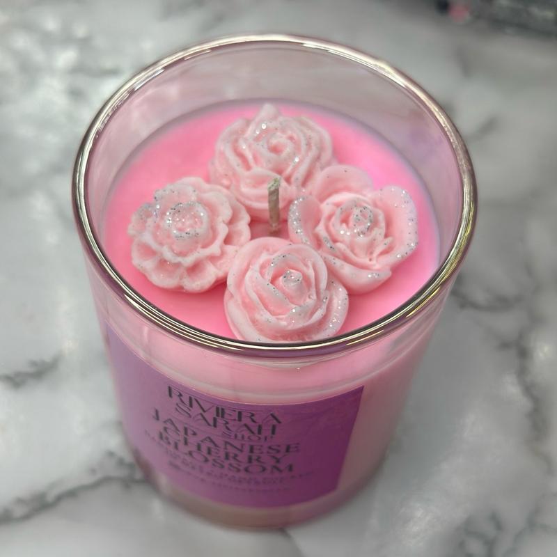 Japanese Cherry Blossom: 100% Soy Wax Candle Decor Decorative Fragrance Light Aroma Room Scented Perfume