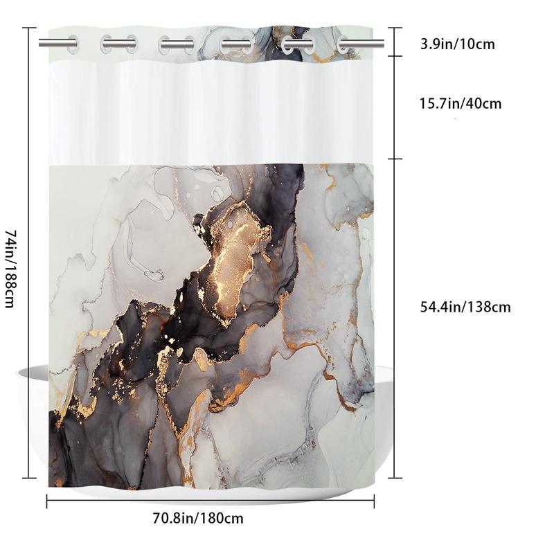 Marble Pattern Shower Curtain, Waterproof Hook Free Design Shower Curtain Bathroom Accessory, Bathroom Supplies for Home Decor, Room Decor, Fall Decor, Bathroom Gadgets 2024, Bathroom Accessories