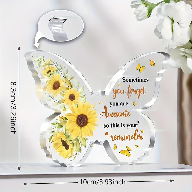 Butterfly & Sunflower Pattern Acrylic Plaque, 1 Count Creative Decorative Plaque, Desktop Ornament for Home Office Decor