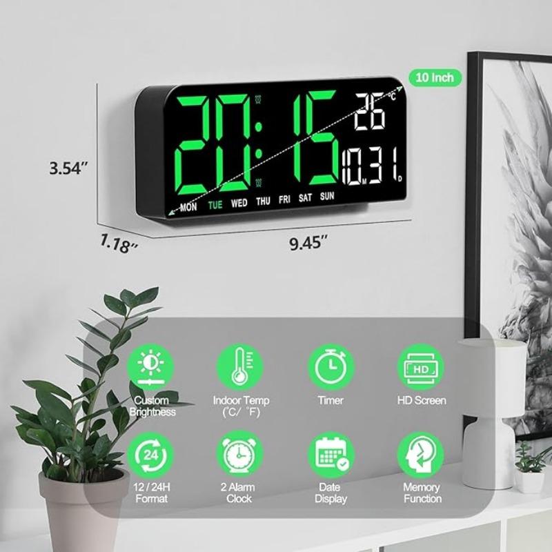 Luminous 10‘’ Large Screen LED Alarm Clock - Displays Week, Temperature, Humidity, and Timer - Perfect for Bedroom, Living Room, and Office Decoration with Modern Design