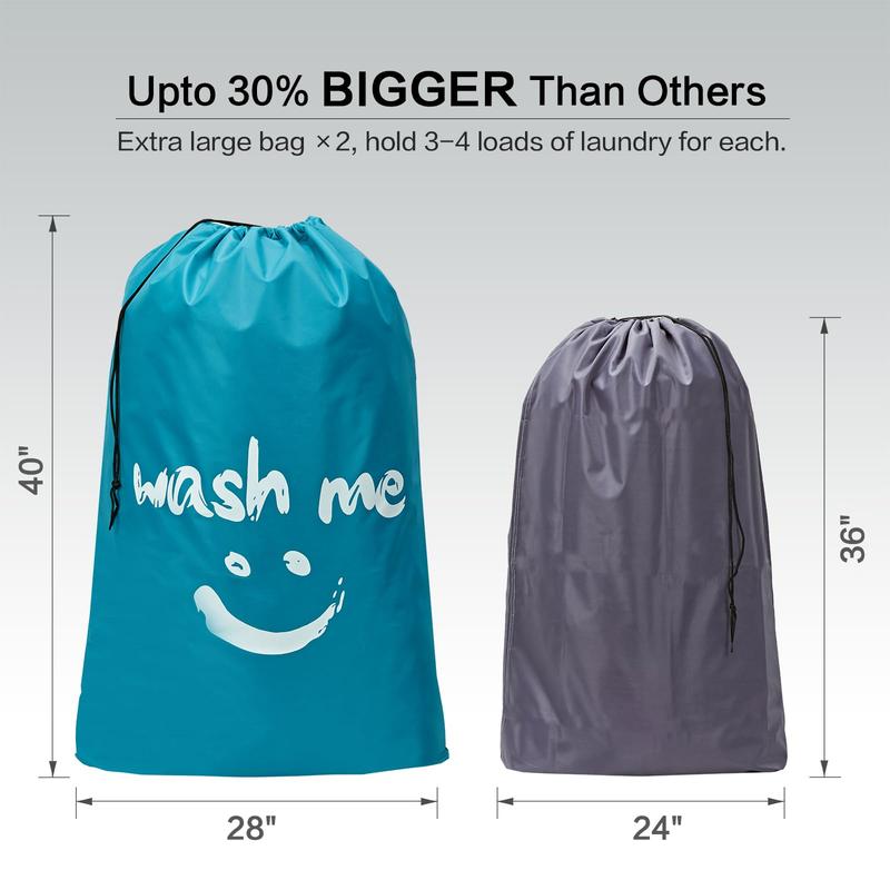 2 Pack XL Wash Me Travel Laundry Bag, Dirty Clothes Organizer, Large Enough to Hold 4 Loads of Laundry, Easy Fit a Laundry Hamper or Basket