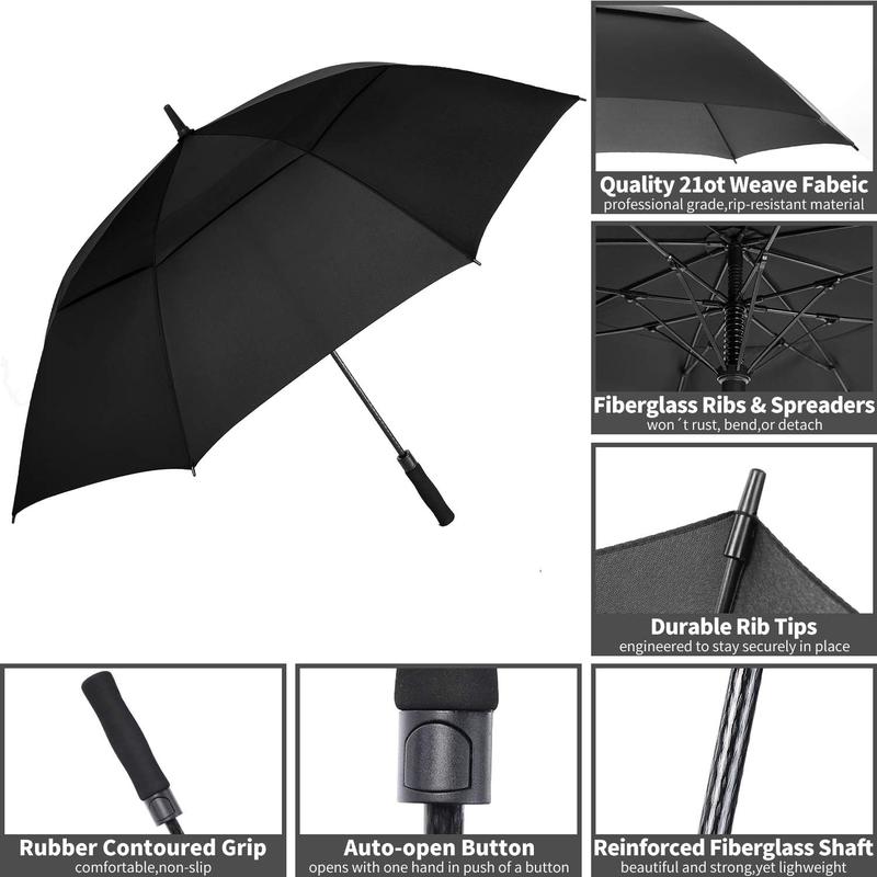 54 62 68 72 Inch Automatic Open Golf Umbrella, Extra Large Oversize Double Canopy Vented Windproof Waterproof Stick Umbrellas for Rain