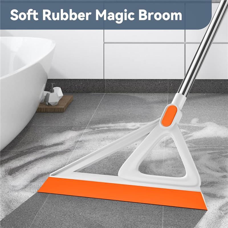 Multifunction Magic Broom, Squeegee Broom for Floor, Rubber Broom, Silicone Broom for Floor Cleaning, Magic Broom Sweeper for Living Room, Kitchen, Bathroom-Easy Dry The Glass (Orange, 54 INCH)