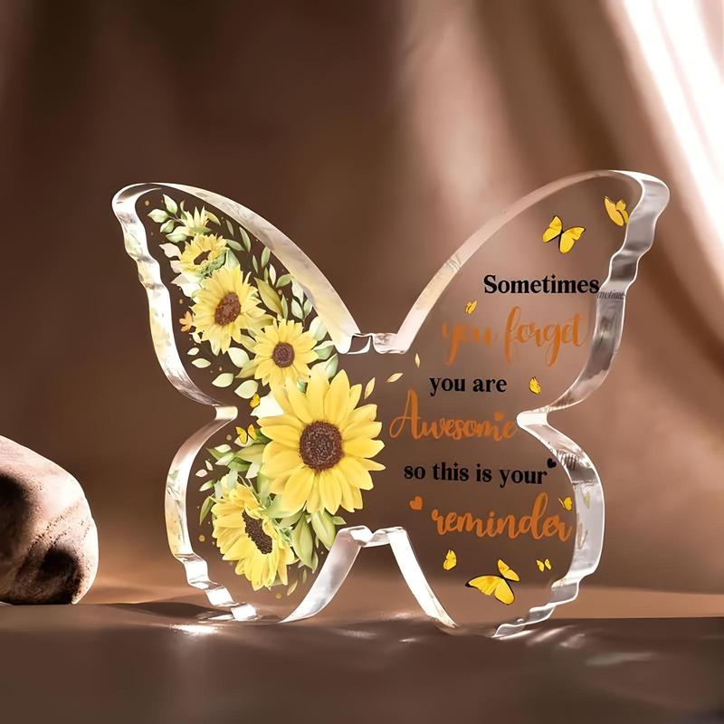 Butterfly & Sunflower Pattern Acrylic Plaque, 1 Count Creative Decorative Plaque, Desktop Ornament for Home Office Decor