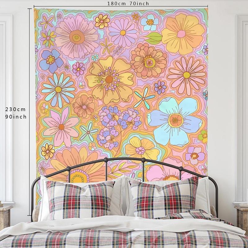 Floral Pattern Tapestry, Wall Hanging Tapestry, Cartoon Art Flower Decoration Background Cloth for Home Living Room Bedroom