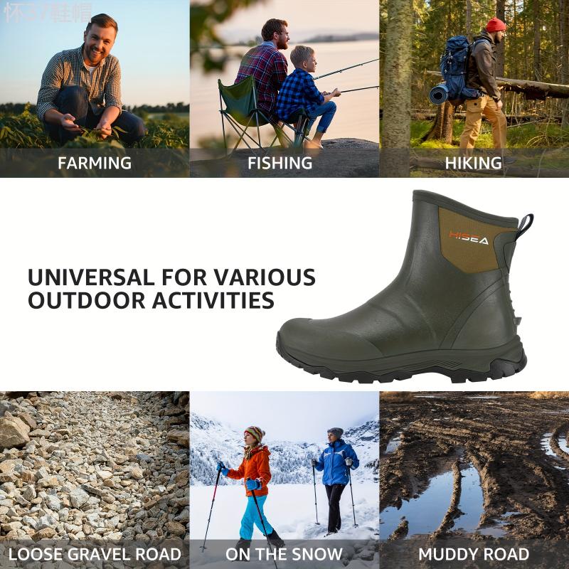 HISEA Excursion Pro Ankle Rain Boots - Waterproof Insulated Neoprene Rubber Boots for Men - Ideal for Hunting, Gardening, Farming, Hiking, Camping, and Mud Work with Breathable Membrane, Slip-Resistant Outsole, and Comfortable Insoles