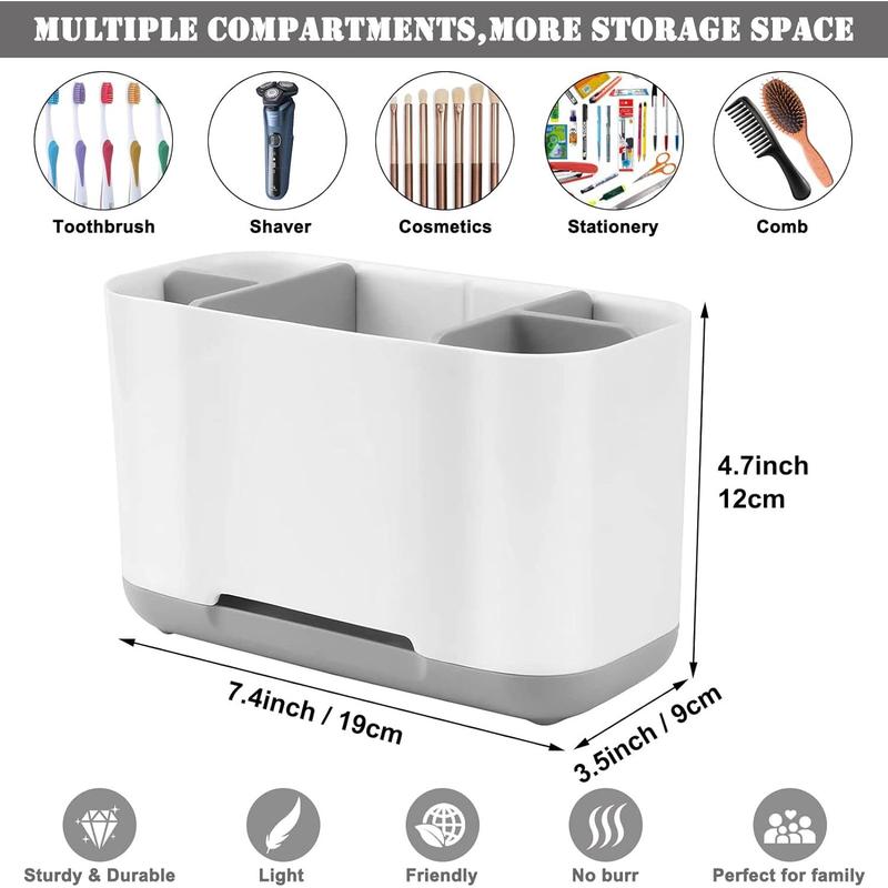 Toothbrush Holder with Anti-Slip,Plastic Detachable for Easy Cleaning Multi-Functional Storage,Large Electric Toothbrush and Toothpaste Organizer Caddy for Bathroom Vanity,Sink,Countertop (Grey)