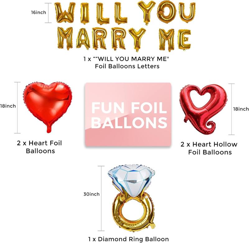 Will You Marry Me Decorations Balloon   Wedding Proposal Decorations Idea  Will You Marry Me Sign Banner   Ring Engagement Balloon  Rose Petals Heart Shaped Balloons for Valentines