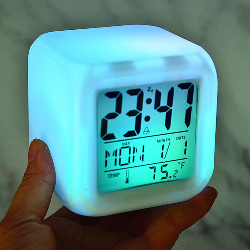 Gifts LED Digital Alarm Clock Mini Desk Cube Clock with Colorful Lights and Multiple Modes Multifunctional Glow Desk Clock Battery Powered Desktop Decoration for Bedroom Office Home Kitchen