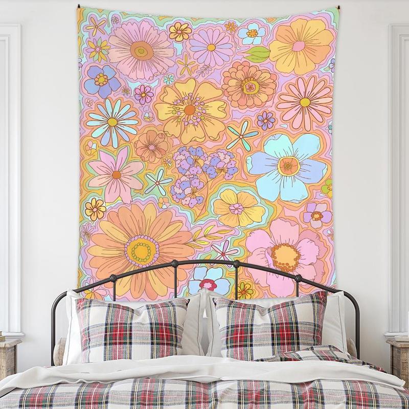 Floral Pattern Tapestry, Wall Hanging Tapestry, Cartoon Art Flower Decoration Background Cloth for Home Living Room Bedroom