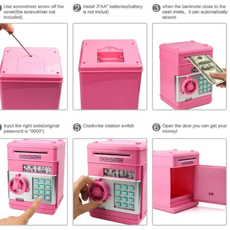 Hot Pink Piggy Bank - Cash Vault Bank for Saving - Decor Automatic Coin