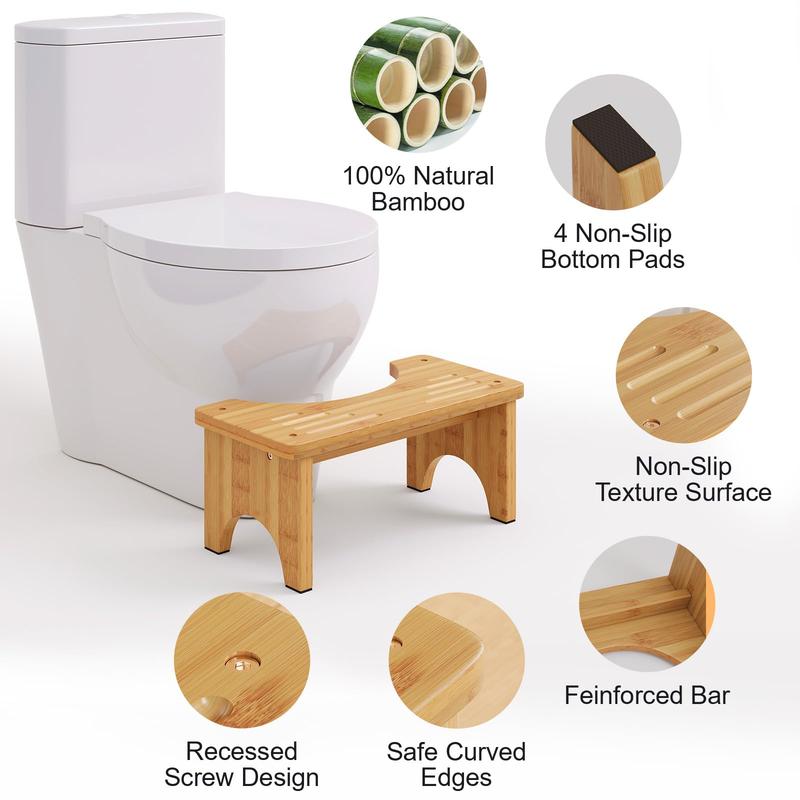 Bamboo Toilet Stool, Wooden Squatting Potty Stool for Adults, 7 Inch Toilet Stool Squat Adult, Non-Slip Wood Poop Stool for Bathroom, Portable Toilet Foot Pooping Stool, Step Stool for Kids