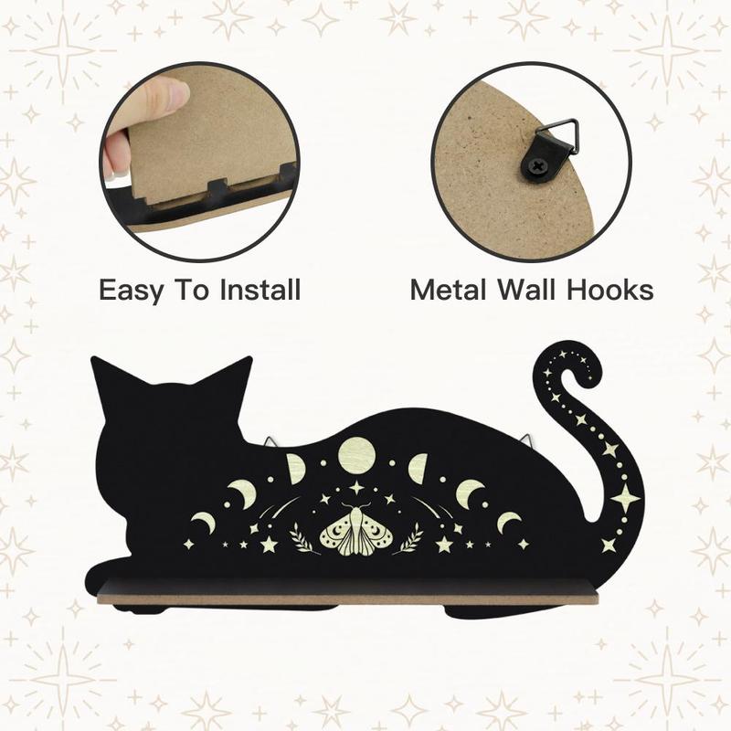 Cat Shaped Wall Mounted Shelf, 1 Count Creative Hollow Out Wooden Wall Candle Holder, Home Decor Display Shelf for Home Farmhouse Living Room