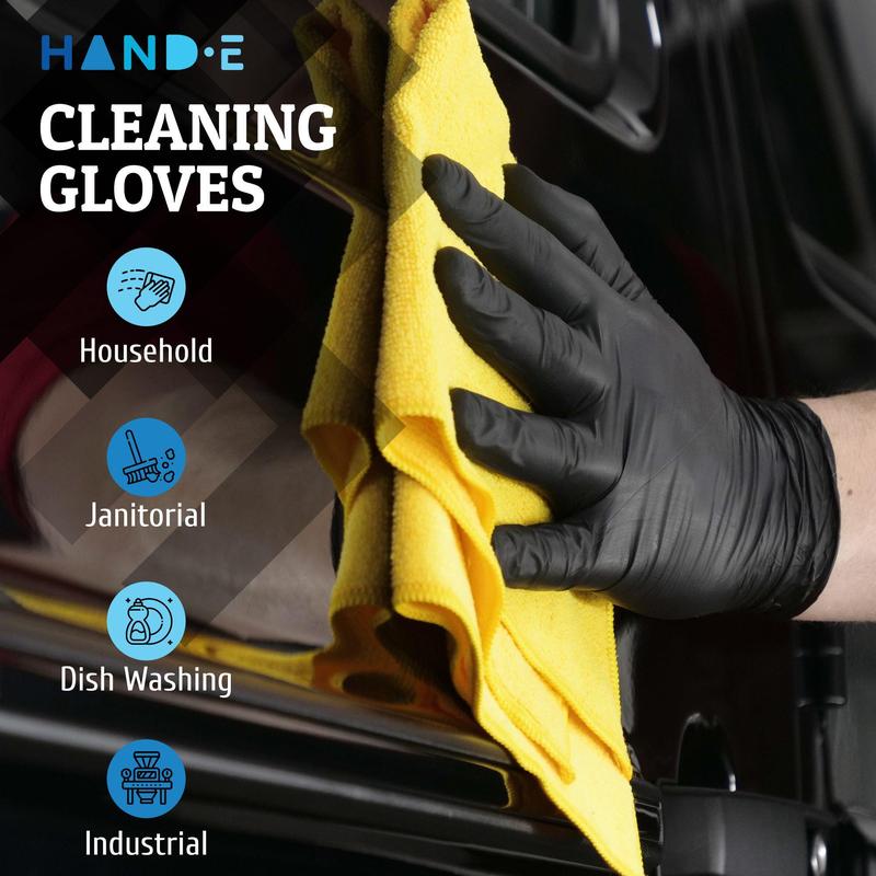 Hand-E Nitrile Gloves (Large) - 100 Count - Black, Powder and Latex Free - Cleaning Supplies Box Disposable