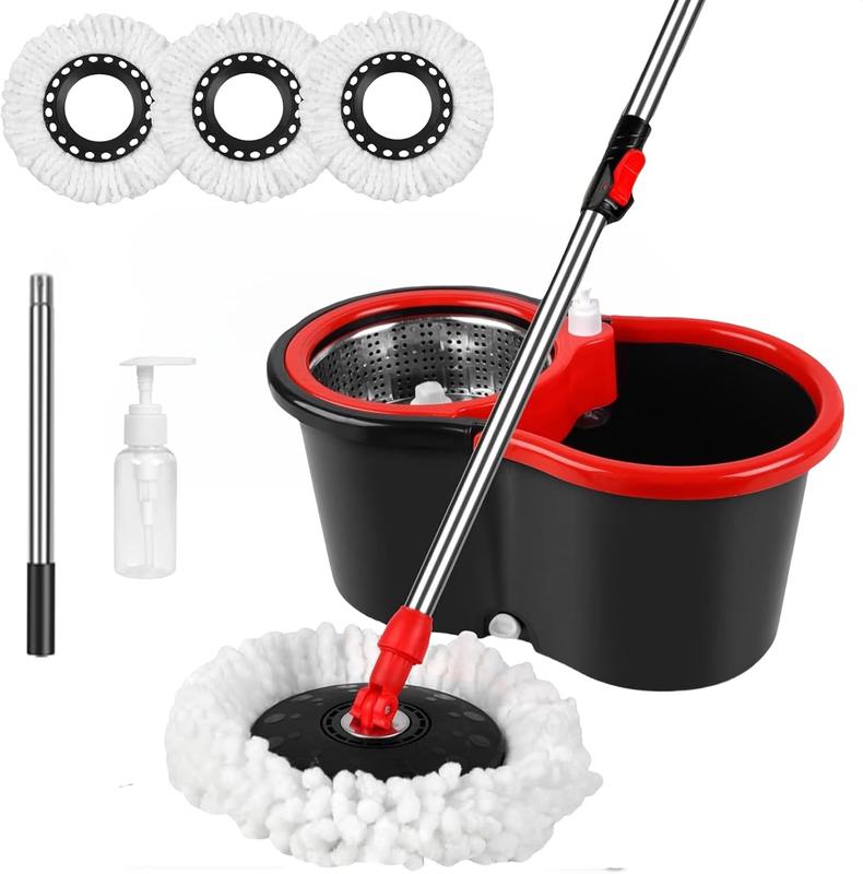 Spin Mop and Bucket with Wringer Set, 360° Spinning Mop Bucket System with 3 Microfiber Mop Replacement Heads, 61