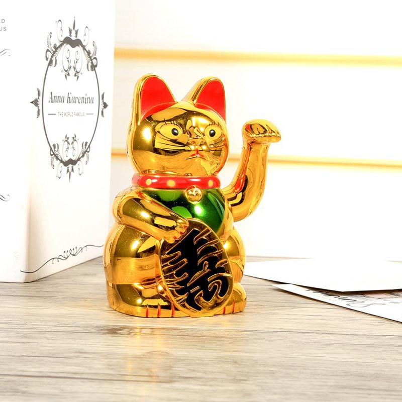 Large Gold Waving Hand Paw Up Wealth Prosperity Welcoming Cat Good Luck Feng Shui Decoration