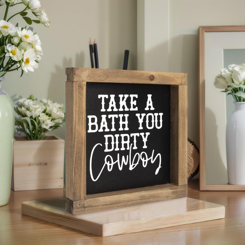 Western Bathroom Decor Southwestern Wall Art, Wooden Take A Bath You Dirty Cowboy Signs, Home Shelf Table Rustic Decoration