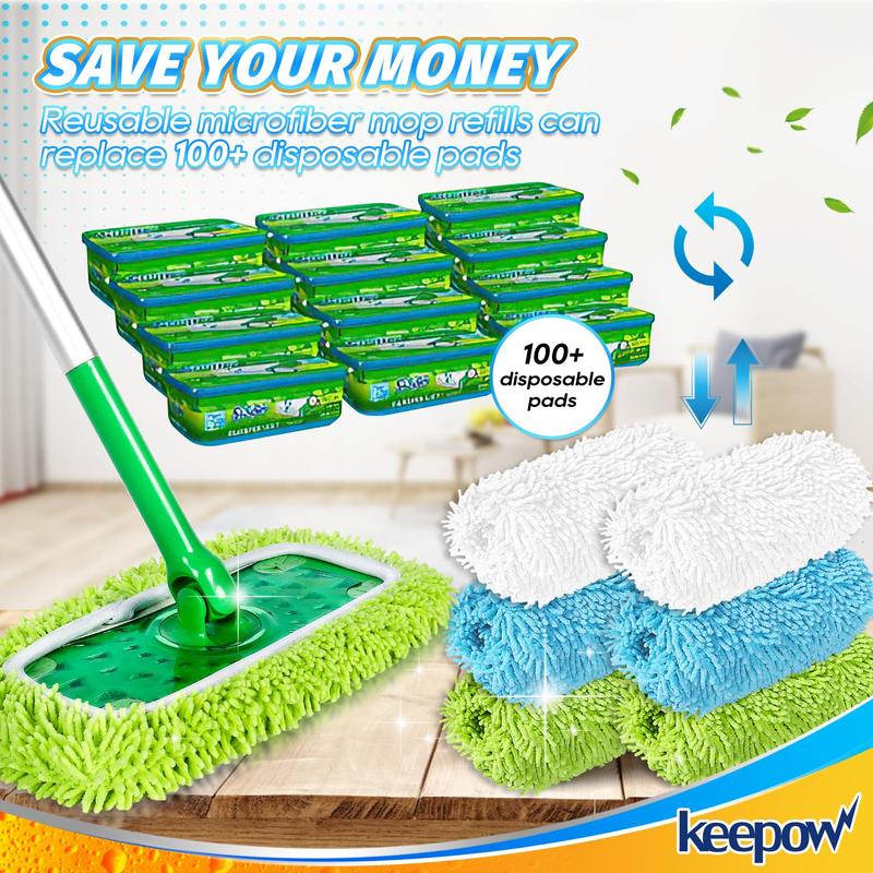 KEEPOW Reusable Microfiber Mop Pads for All 10 Inches Flat Mop 6 Pack (Mop is Not Included)