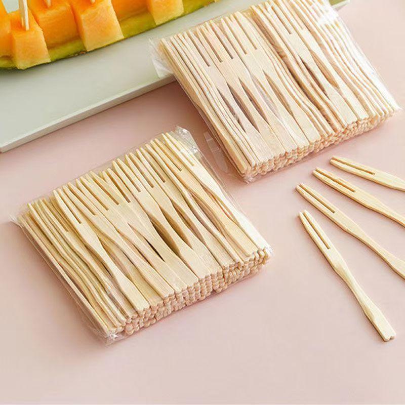 Disposable Bamboo Fruit Fork, 100pcs set Disposable Small Fork, Fruit Fork for Holiday, Party, Home Party Supplies, Party Favors