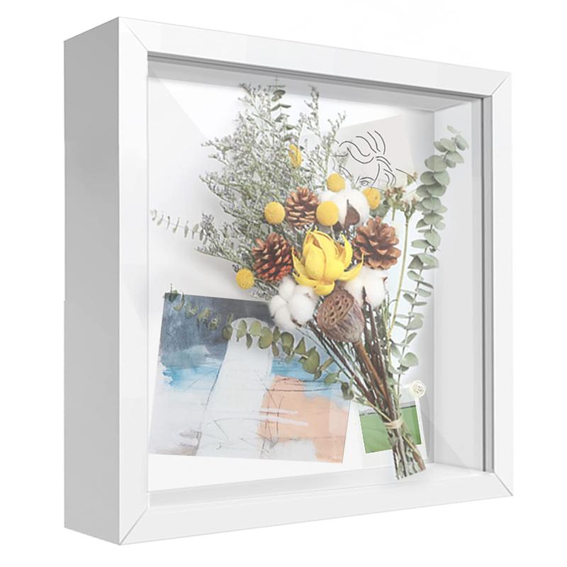 8x8 Shadow Box Frame Display Case with Letter Stickers, 3D Picture Frame, Display Case Box for Memorabilia, Baby Items, Wedding Memories, Crafts, Tickets and Photos (White, 8x8) Decor Gift