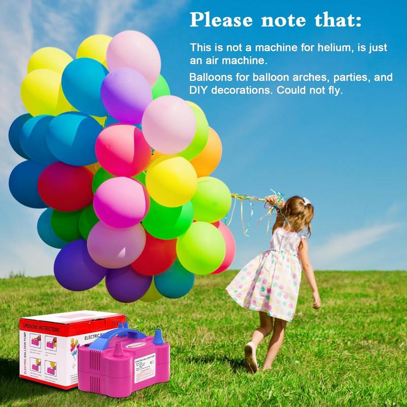 Electric Air Balloon Pump, Portable Dual Nozzle Electric Balloon Inflator for Party Decoration,Gifts:Tying Tools and Dot Glue(110-120V, Pink) Portable Electric Balloon Blower Machine Flower Kit