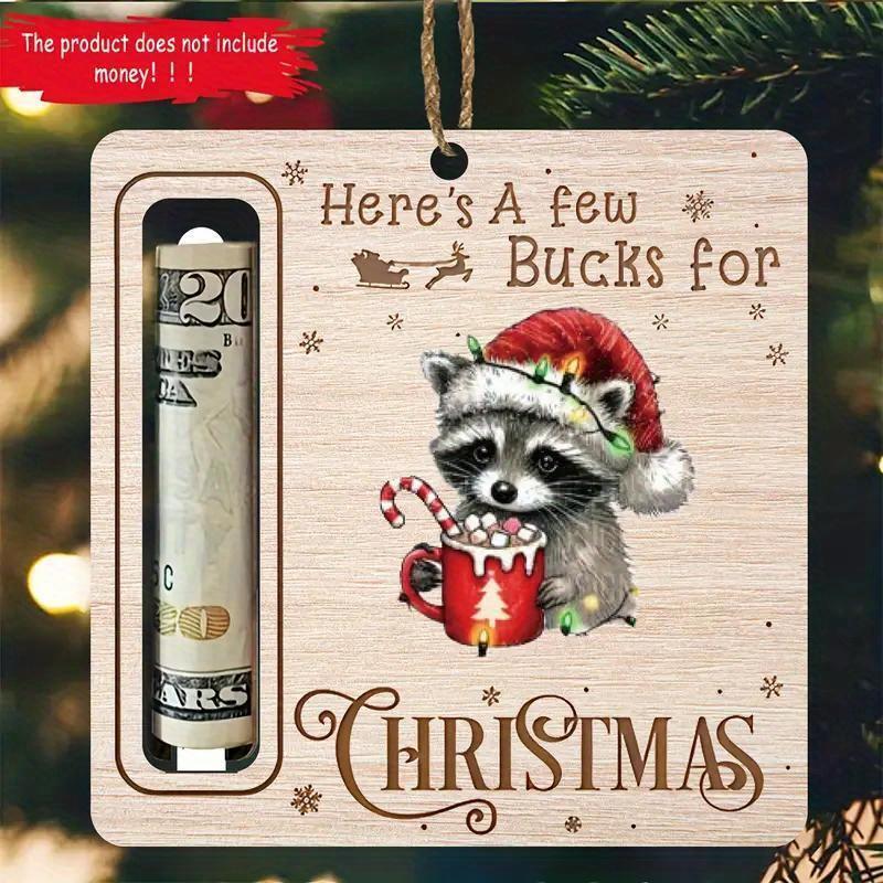 Christmas Money Holder Ornament, 1 Count Cute Cartoon Raccoon Design Money Clip Excluded Money, Christmas Tree Decorations for Home Office Cafe