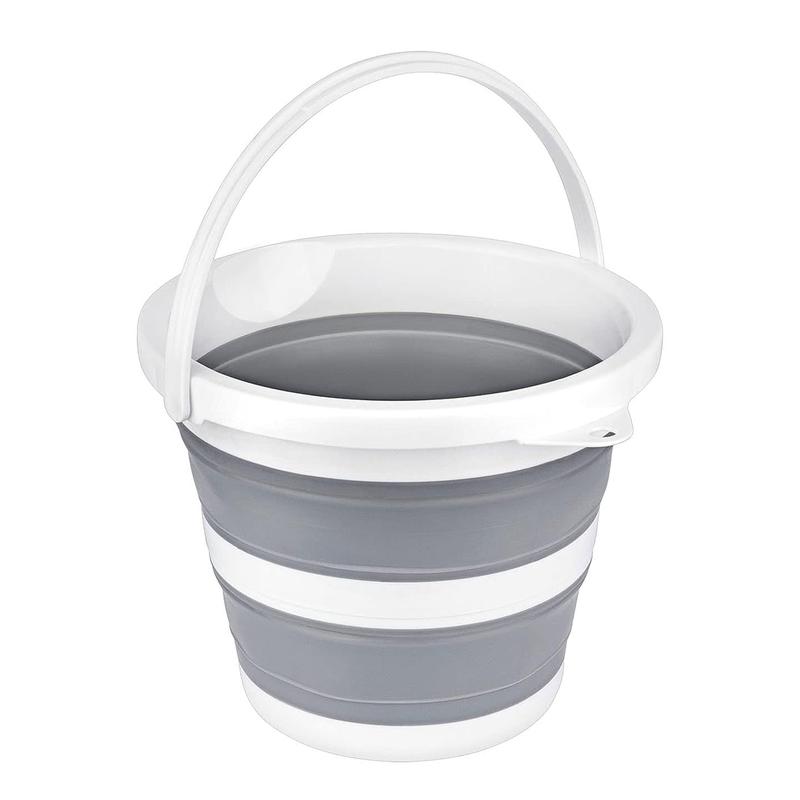 Indoor & Outdoor Collapsible Water Bucket With Handles, 10 Liter Ice Bucket, 2.6 Gallon, Grey & White Collapsible Plastic Plastic Collapsible Plastic Collapsible Portable Camping Beach Beach Sand Kettle Bucket for Home Outdoor Square-12.4x12.4x9 inches